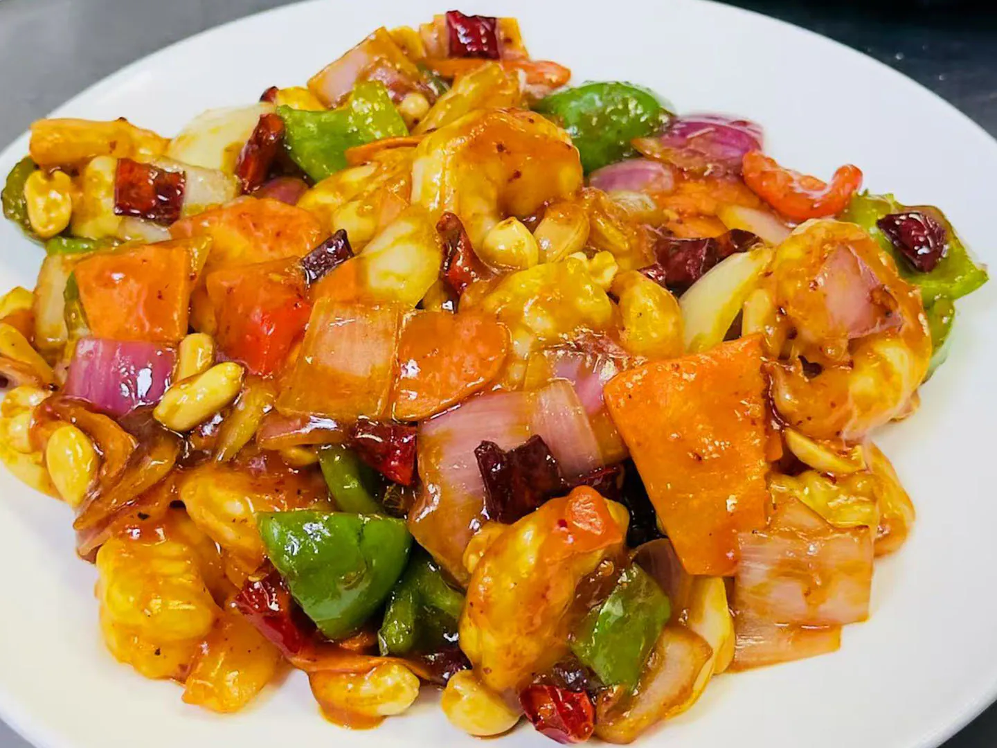 Crispy shrimp stir-fry with spicy chili at Xiao Ling's Noodles & Dumplings, a Chinese Restaurant in The Colony