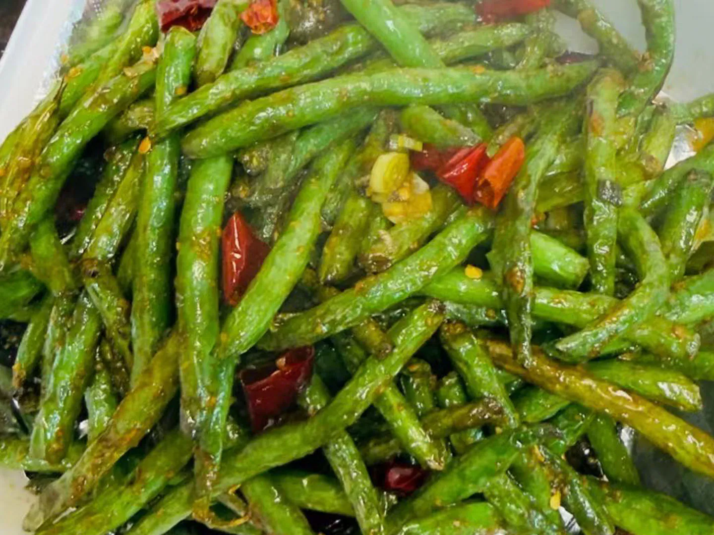 Crispy green beans dry-fried with chili at Xiao Ling's Noodles & Dumplings, a Chinese Restaurant in The Colony